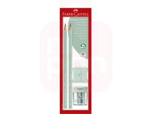 KIT Lápis de Escrever + Apontador + Borracha Verde-Água - Faber-Castell