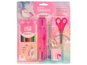 Kit Lápis de Cor 12 Cores 7 Peças Unicornio